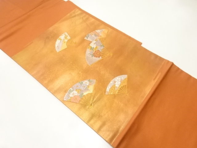 JAPANESE NAGOYA OBI / WOVEN FLOWER FOLDING FAN PATTERN
